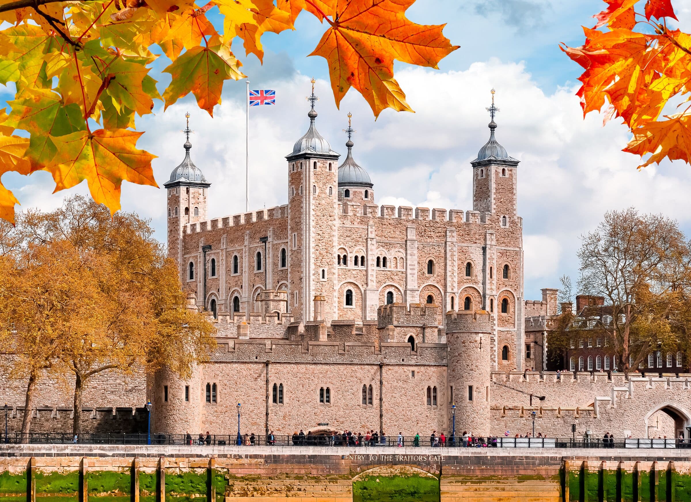 The White Tower framed by autumn leaves