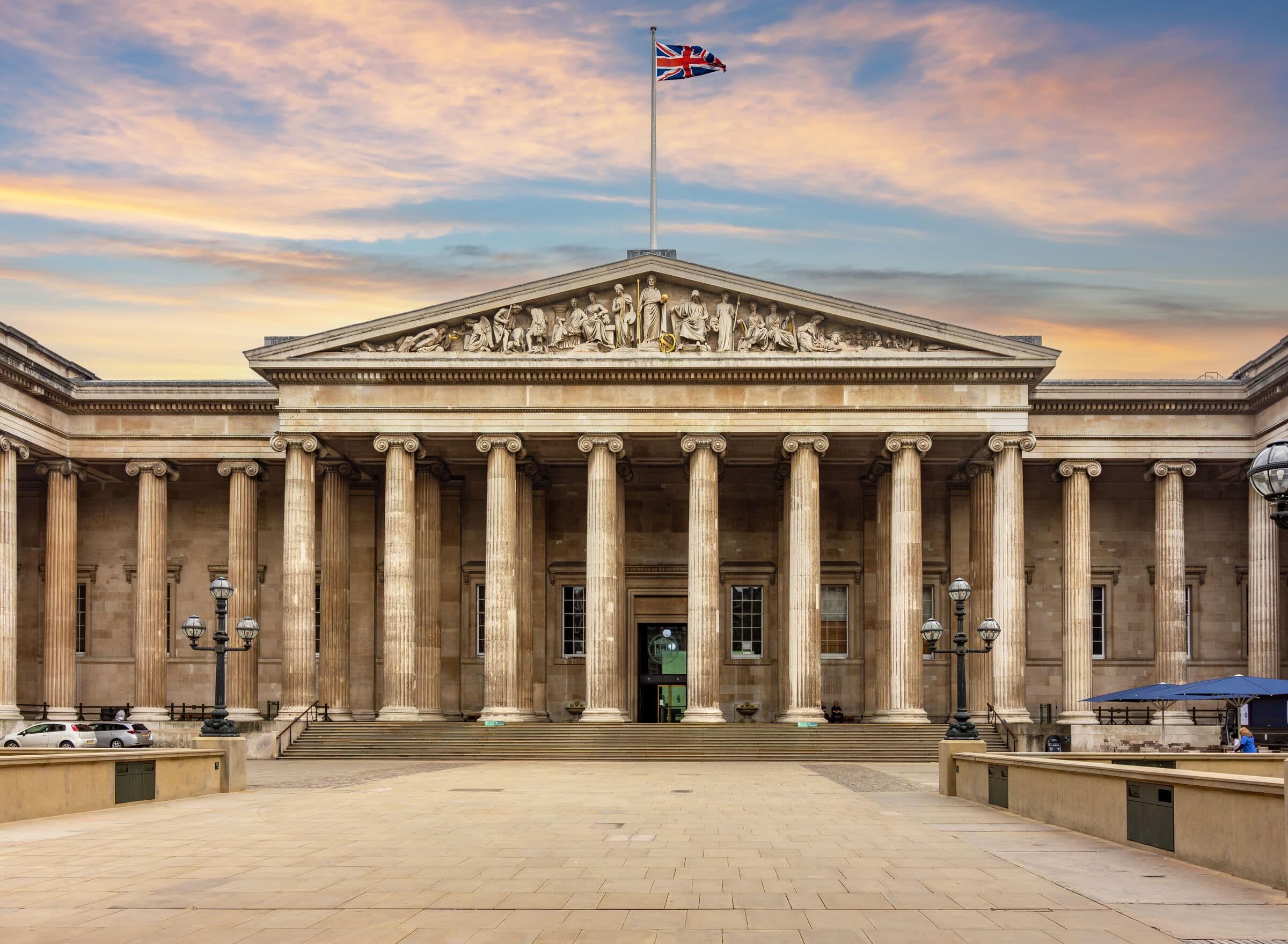 The colonnaded portico of the British Museum